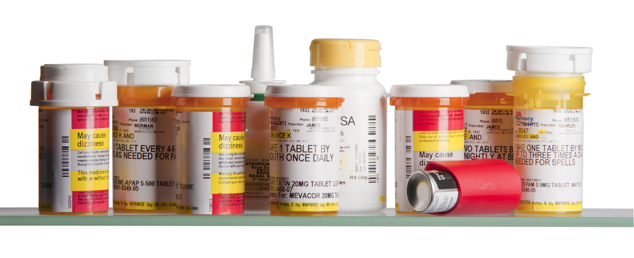 A variety of Prescriptions sitting on a shelf